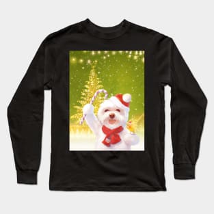 Christmas Dog in Santa Hat Long Sleeve T-Shirt